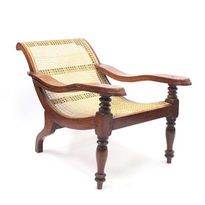Antique Burmese Colonial Plantation Chair With Rattan Seat Late Burmese Colonial Plantation Chair