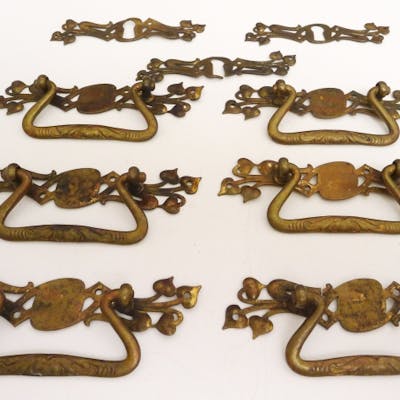 9er Satz Jugendstil Messing Mobel Beschlagswerk Schubladen Beschlage Barnebys