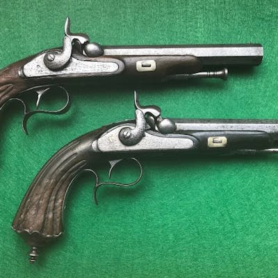 Belgium Pair Of Dueling Pistols Single Shot Percussion Pistol 15mm Cal Barnebys Belgium Pair Of Dueling Pistols Single Shot Percussion Pistol 15mm Cal Barnebys
