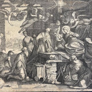 Jacob Matham (1571-1631); Jacopo Tintoretto (1518-1594). - Adorazione dei Magi