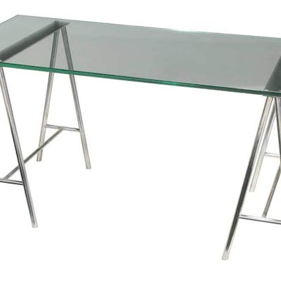 Aluminum Glass Top Sawhorse Desk Barnebys