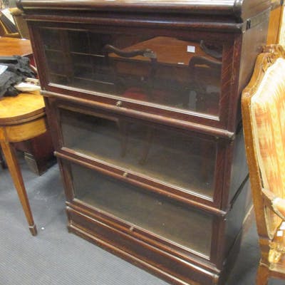 A Pair Of Dark Oak Globe Wernicke 3 Section Stacking Bookcases