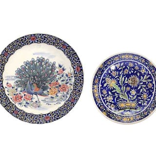 TWO 20TH-CENTURY POTTERY DISHES WITH FLORAL DECOR Iran and China, 20th century