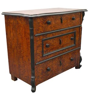 A LATE 19TH CENTURY SATINWOOD AND EBONISED CHEST OF DRAWERS