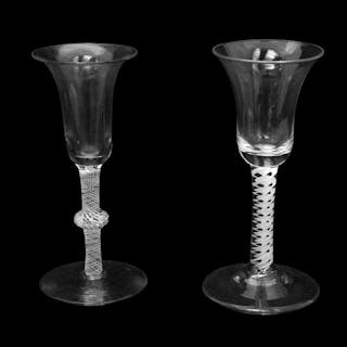 TWO 18TH CENTURY OPAQUE TWIST GLASSES