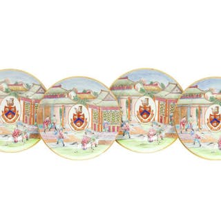 A SET OF FOUR CHINESE EXPORT ARMORIAL DISHES, BEARING THE ARMS OF