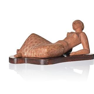 Stig Lindberg, a chamotte stoneware sculpture of a reclining woman