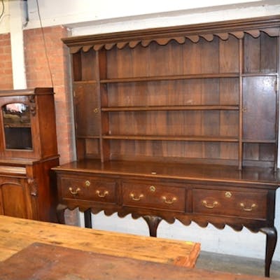 Georgian Oak Welsh Dresser Fitted 3 Drawers Drop Brass Hand