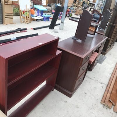 Four Mahogany Effect Items A Bookcase Dressing Table Dre