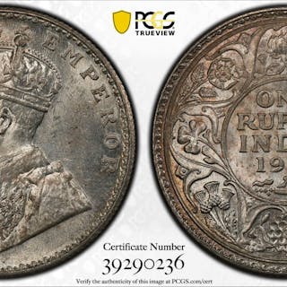 BRITISH INDIA: George V, 1910-1917, AR rupee, 1917(b), PCGS MS64 +