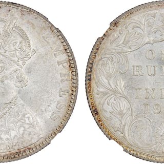 BRITISH INDIA: Victoria, Empress, 1876-1901, AR rupee, 1900-B, NGC MS61