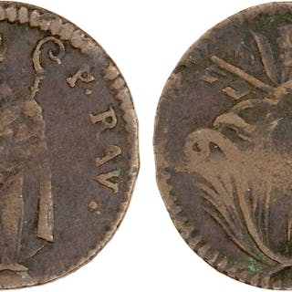 RAVENNA: Benedict XIV, 1740-1758, AE quattrino, ND (1750), VF