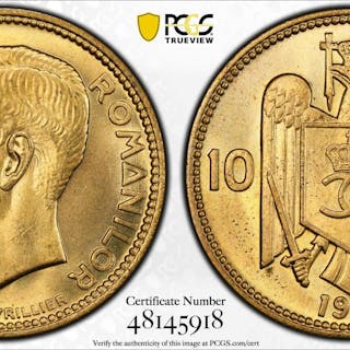 ROMANIA: Carol II, 1930-1940, 100 lei, 1930, PCGS MS65