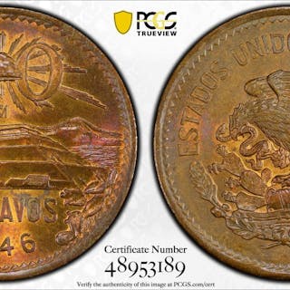 MEXICO: Estados Unidos, AE 20 centavos, 1946, PCGS MS64 RB