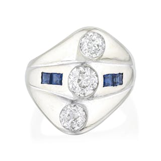 Three Diamond and Sapphire Cocktail Ring