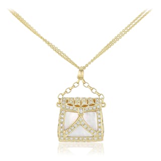 Mother of Pearl and Diamond Purse Pendant Necklace