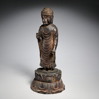 Korean parcel gilt bronze standing Buddha
