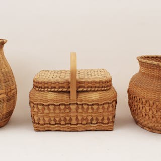 Group of three Cherokee woven baskets