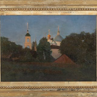 Russian School, 20th c. Landscape with Church, oil