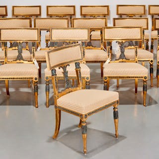 Set (16) Swedish Gustavian gilt side chairs