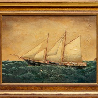 C. Strout, oil on canvas, ship painting, 1891