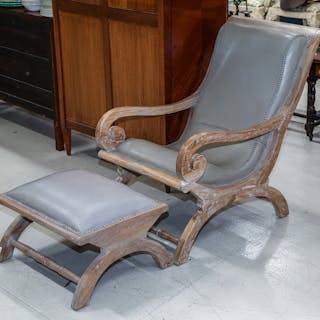 A Campache Style Easy Chair & Foot Rest