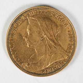 1901 British 1 Sovereign Victoria Old Head, St. George Back Gold Coin C02
