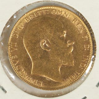 1907 British 1 Sovereign Edward VII, St. George Back Gold Coin C02