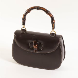 Gucci Vintage Brown Leather Purse with Bamboo Handle, late 1970 to