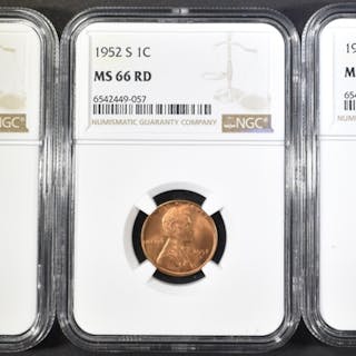1948-S, 52-S, 72-D LINCOLN CENTS NGC MS-66 RD