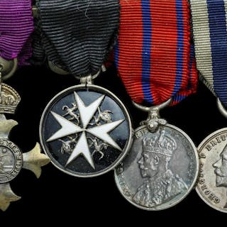 The named mounted O.B.E., St.J. group of four miniature dress medals