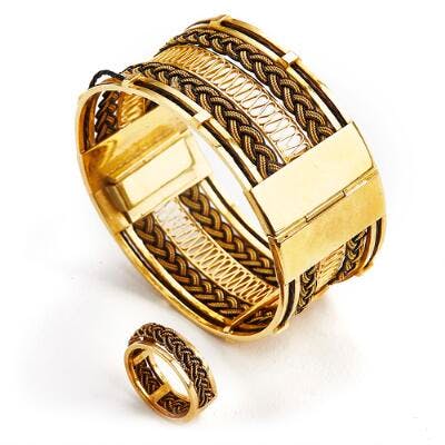 A Bangle Of 21 6 K Gold And Elephant Hair And A Ring Of Barnebys