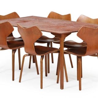 Arne Jacobsen: "Grand Prix". A rectangular teak and beech dining table