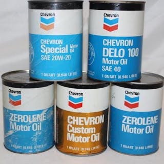 Group of 5 One Quart Motor Oil Cans Chevron