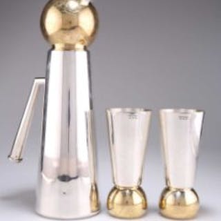 AN INDIAN SILVER AND PARCEL-GILT COCKTAIL SET