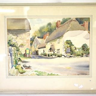 Leslie Thomas Channing, 20th century, watercolour, country lane with