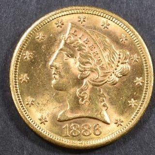 1886-S $5 GOLD LIBERTY GEM BU