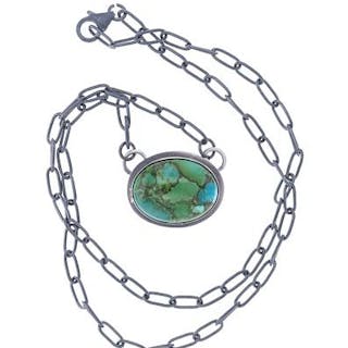 Navajo Zia S. Silver Sonoran Turquoise Necklace