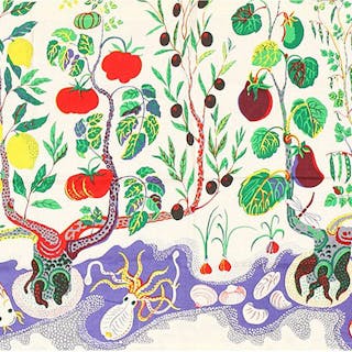 Vintage Cotton Italian Dinner Textile by Josef Frank 2 ft 5 in x 4