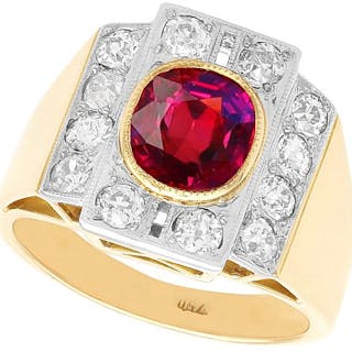 2.84ct Thai Ruby and 1.45ct Diamond, 18 ct Yellow Gold Dress Ring