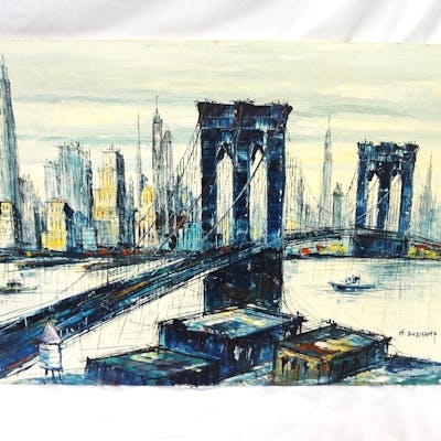 Duchamp Oil Painting New York City Brooklyn Bridge All Fine