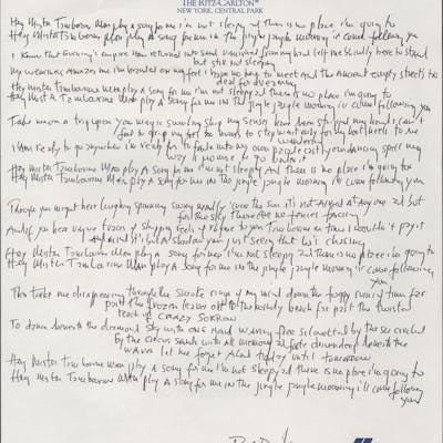 Bob Dylan Handwritten Signed Mr Tambourine Man Lyrics From The Barnebys