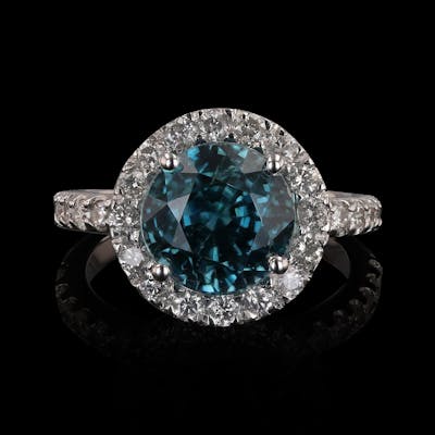 App 6 8k 7 64ct Blue Zircon And 1 26ctw Diamond 14k White Gold Ring Barnebys