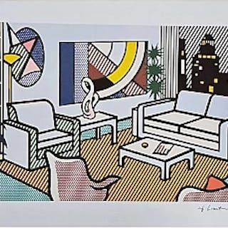 Roy Lichtenstein, Interior with skyline, lithograph, 1980s