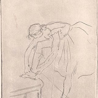 Edgar Degas, Danseuse mettant son chausson, etching, 1911