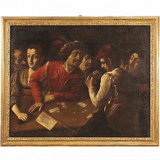 Card players, oil painting on canvas, 17th century