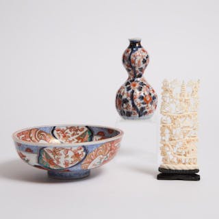 Two Imari Porcelain Wares, Together With an Ivory Carving, 19th/20th Century -
