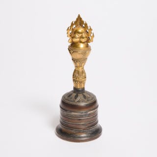 A Gilt Bronze Vajra-Shaped Ritual Bell, Edo Period or Earlier -