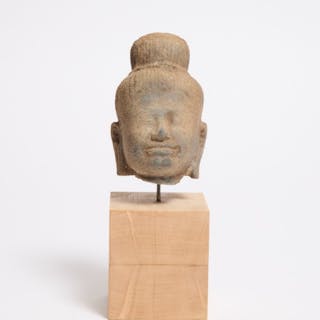 A Khmer Stone Head of Buddha, 12th Century -