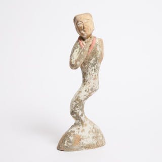 A Painted Pottery Figure of a Female Dancer, Han Dynasty (206 BC-AD